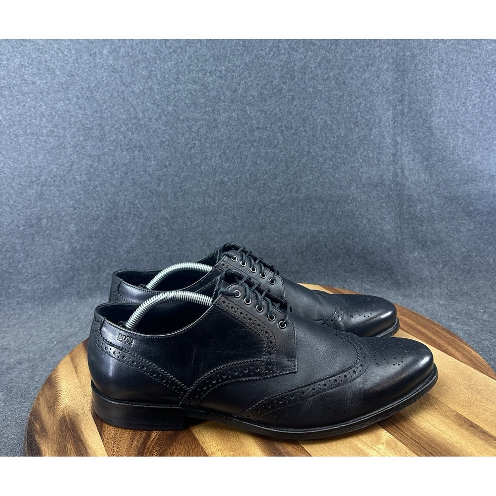 Hugo Boss Men Size 11 Black Leather Brogue Wingtip Derby Lace Up Dress Shoes